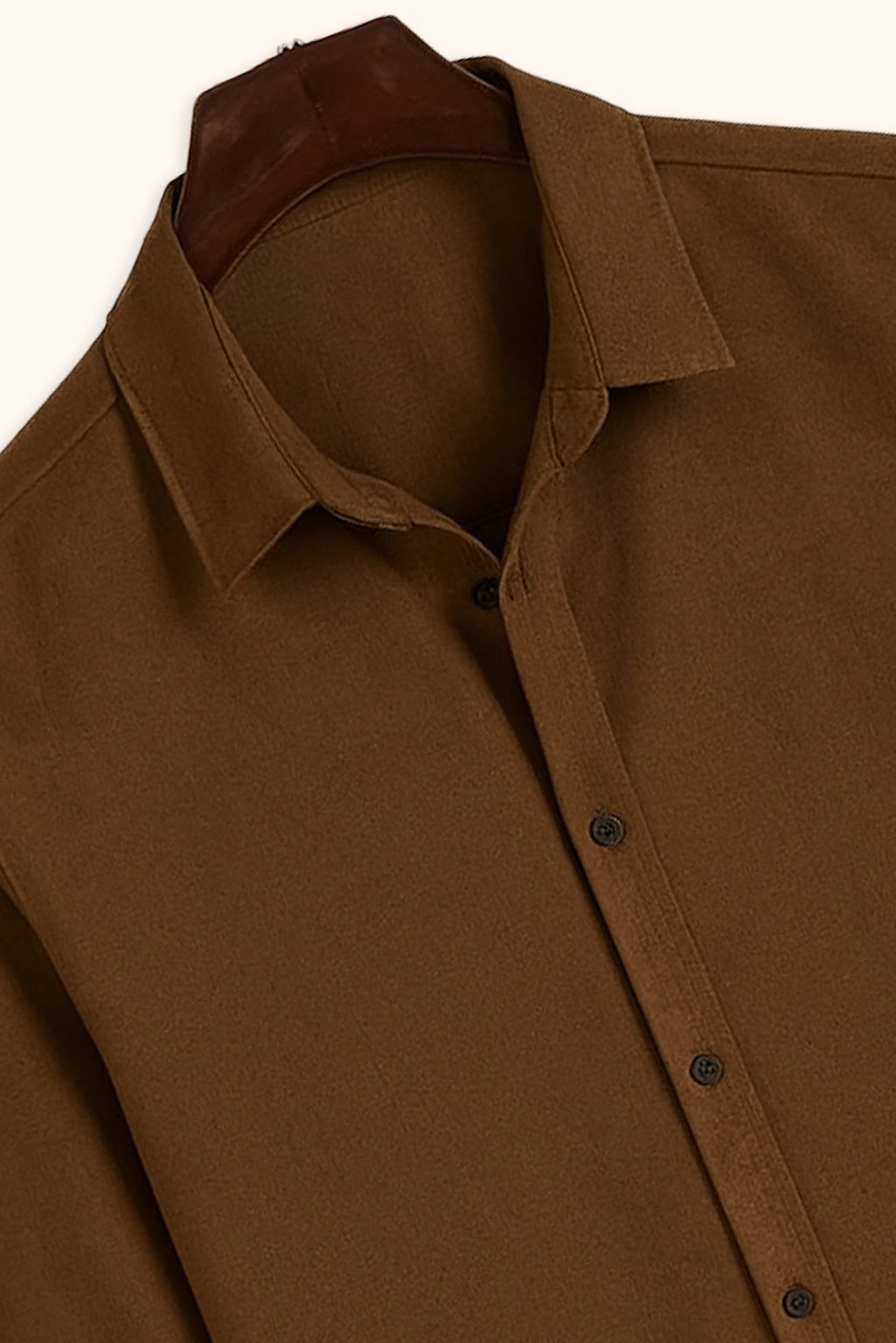 Men Spring And Summer Solid Color Loose Casual Long-Sleeved Shirt Brown Color - XPST