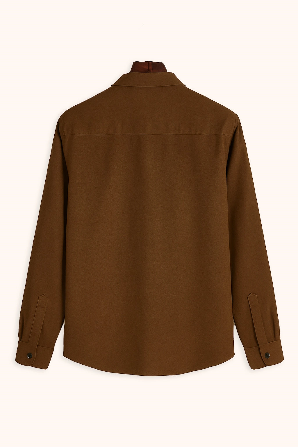 Men Spring And Summer Solid Color Loose Casual Long-Sleeved Shirt Brown Color - XPST