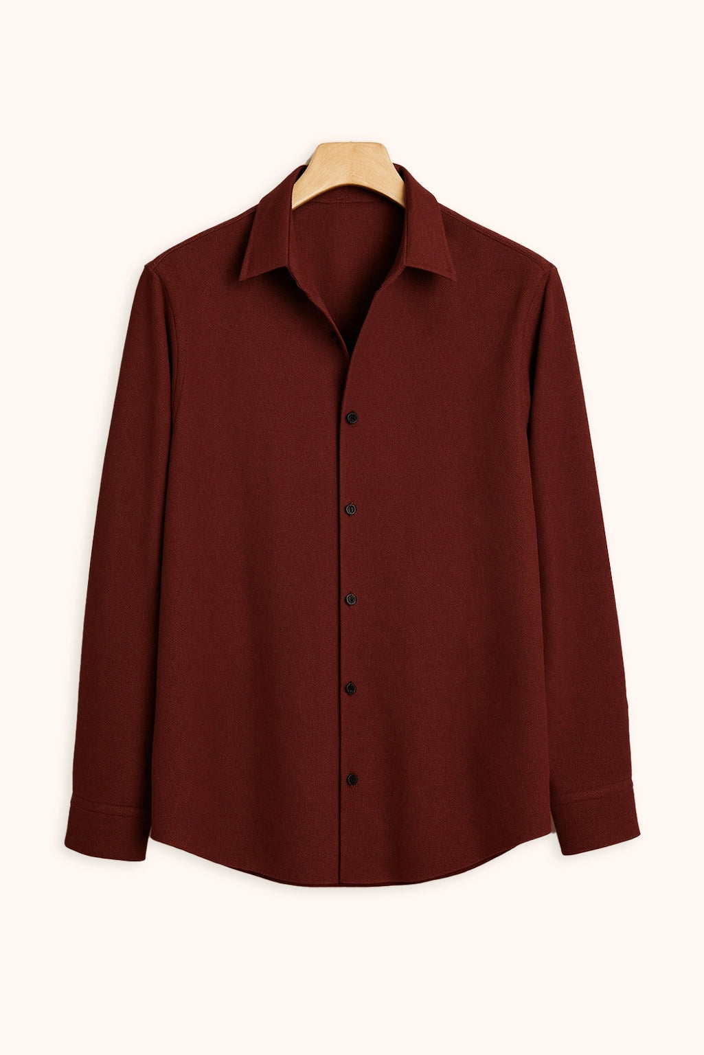 Men Spring And Summer Solid Color Loose Casual Long-Sleeved Shirt Burgundy Color - XPST