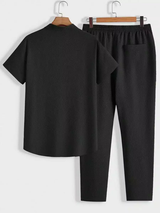 Solid Black Color Mens Full Set Trouser and Shirt Half Sleeves - XPCRDF