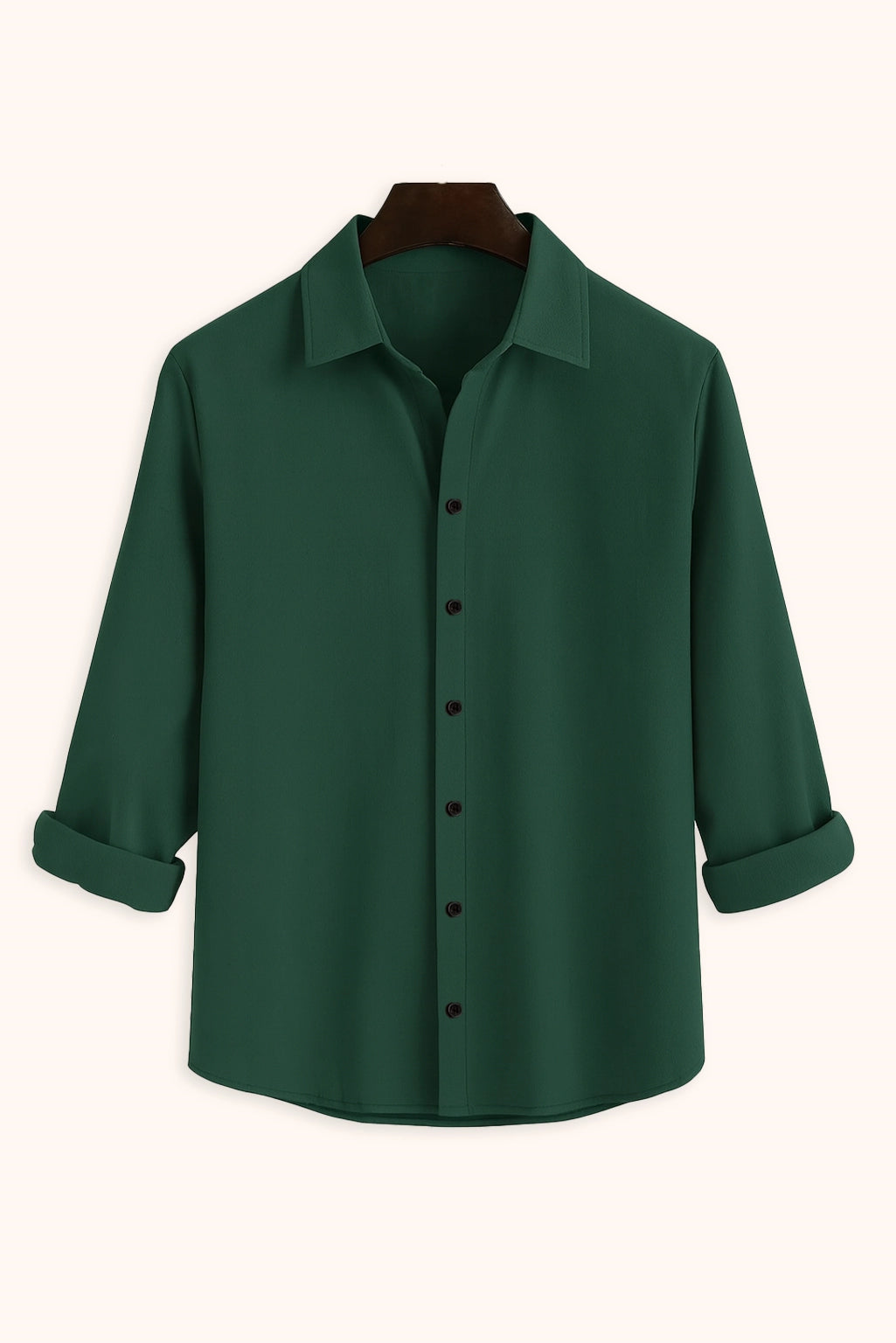 Men Spring And Summer Solid Color Loose Casual Long-Sleeved Shirt Dark Green Color - XPST