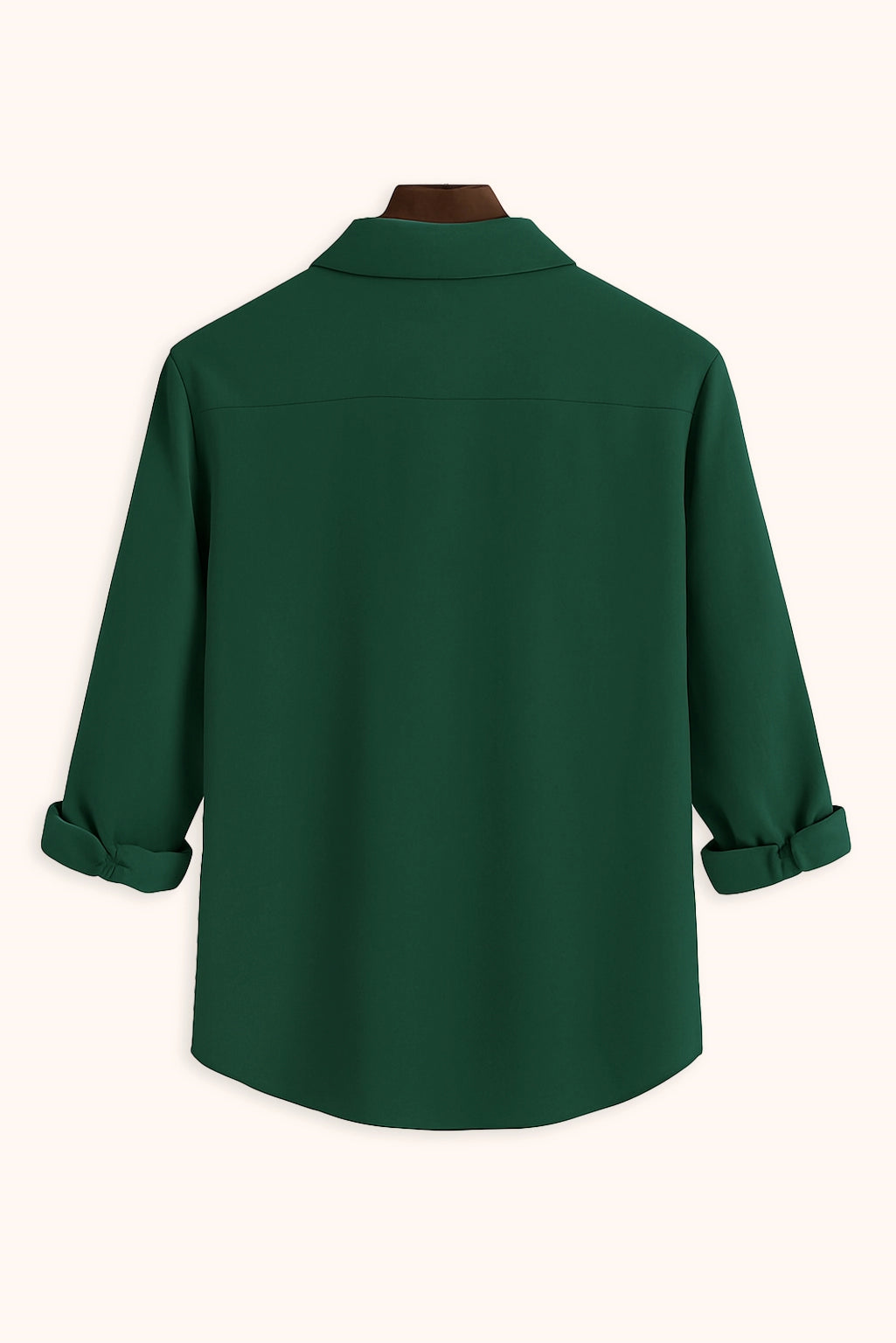 Men Spring And Summer Solid Color Loose Casual Long-Sleeved Shirt Dark Green Color - XPST