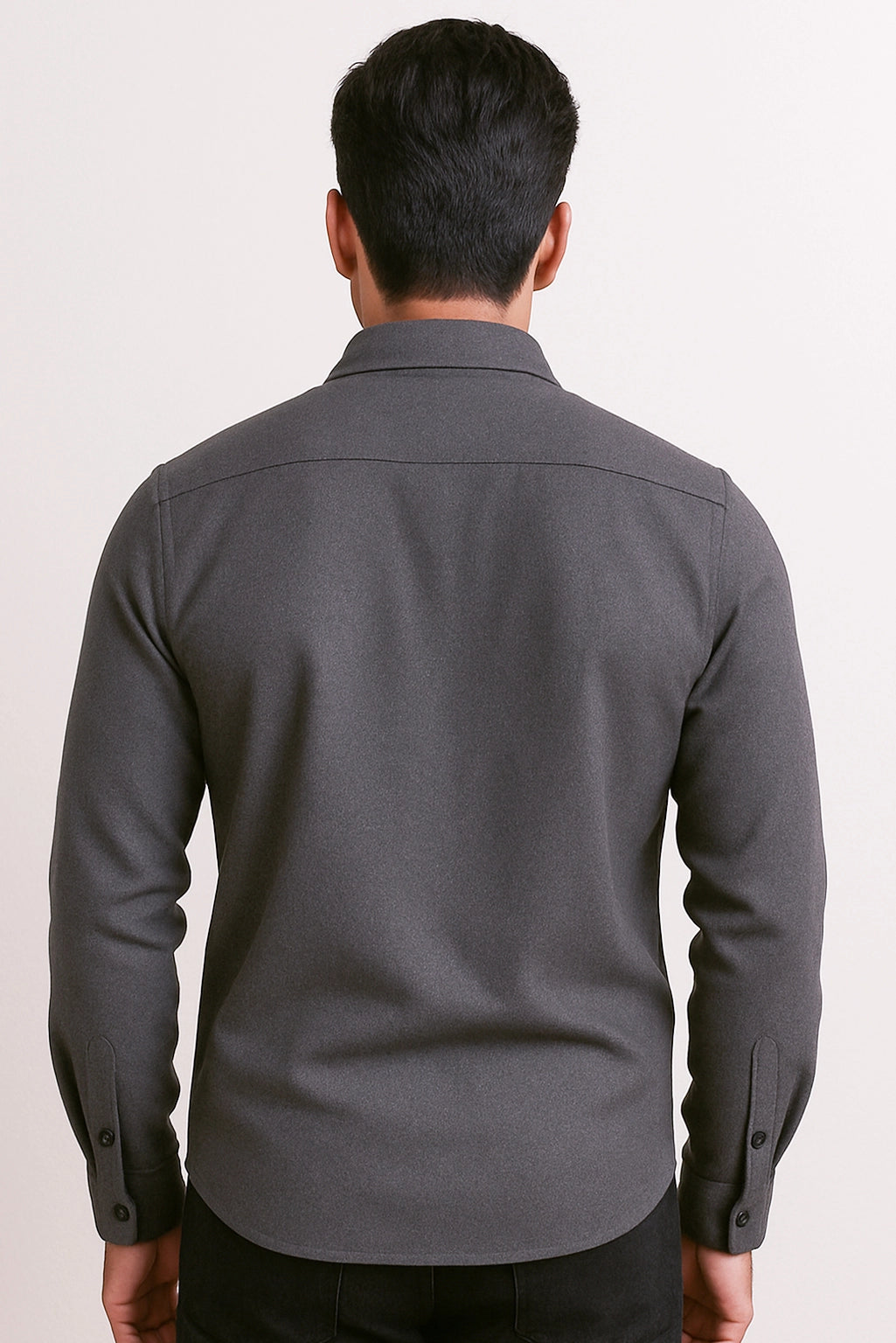 Men Spring And Summer Solid Color Loose Casual Long-Sleeved Shirt Dark Grey Color - XPST