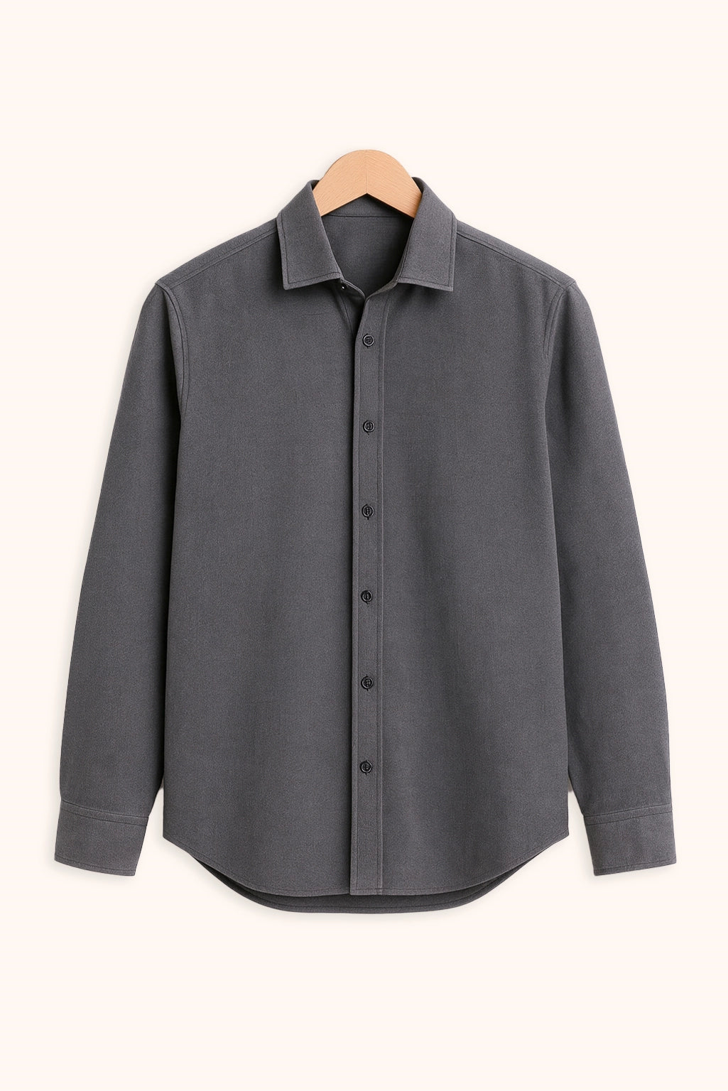 Men Spring And Summer Solid Color Loose Casual Long-Sleeved Shirt Dark Grey Color - XPST