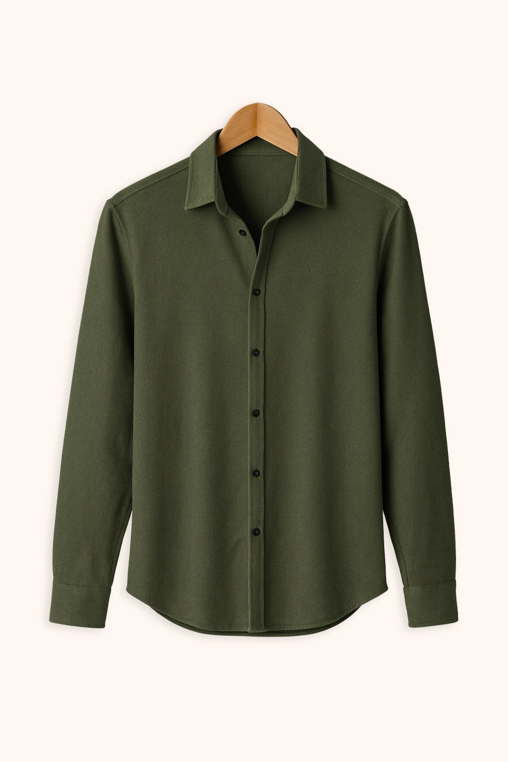 Men Spring And Summer Solid Color Loose Casual Long-Sleeved Shirt Green Color - XPST