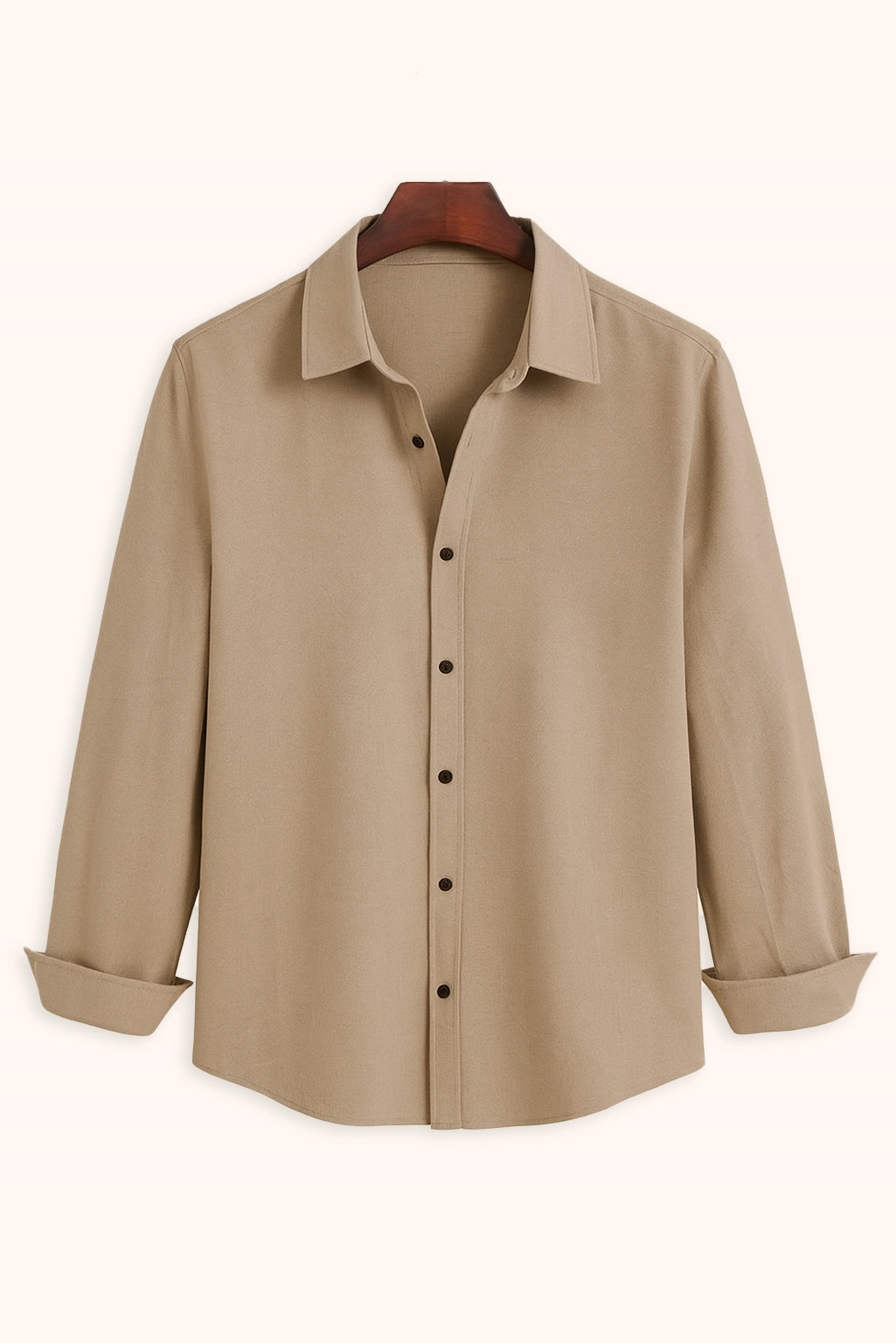 Men Spring And Summer Solid Color Loose Casual Long-Sleeved Shirt Khaki Color - XPST