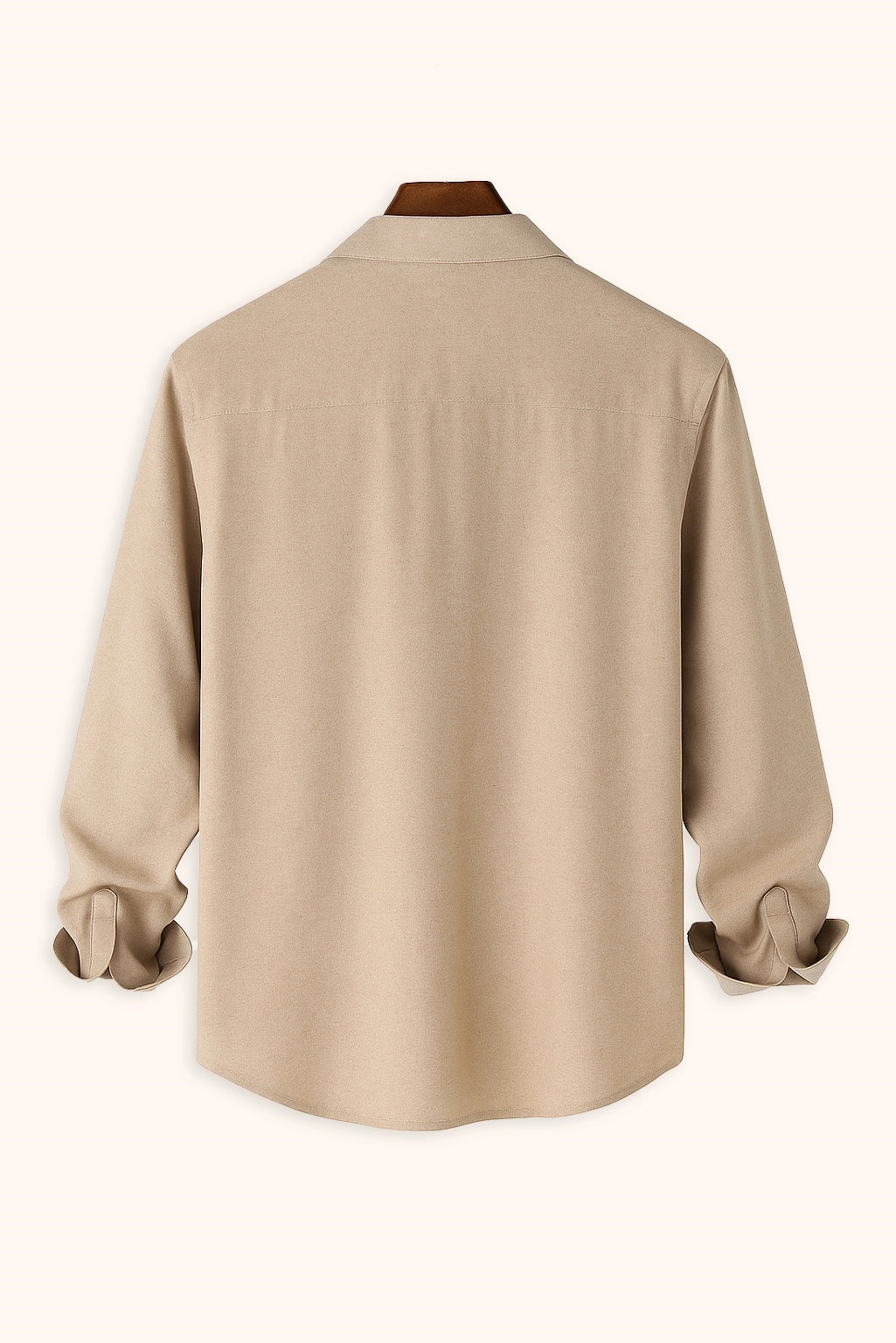 Men Spring And Summer Solid Color Loose Casual Long-Sleeved Shirt Khaki Color - XPST