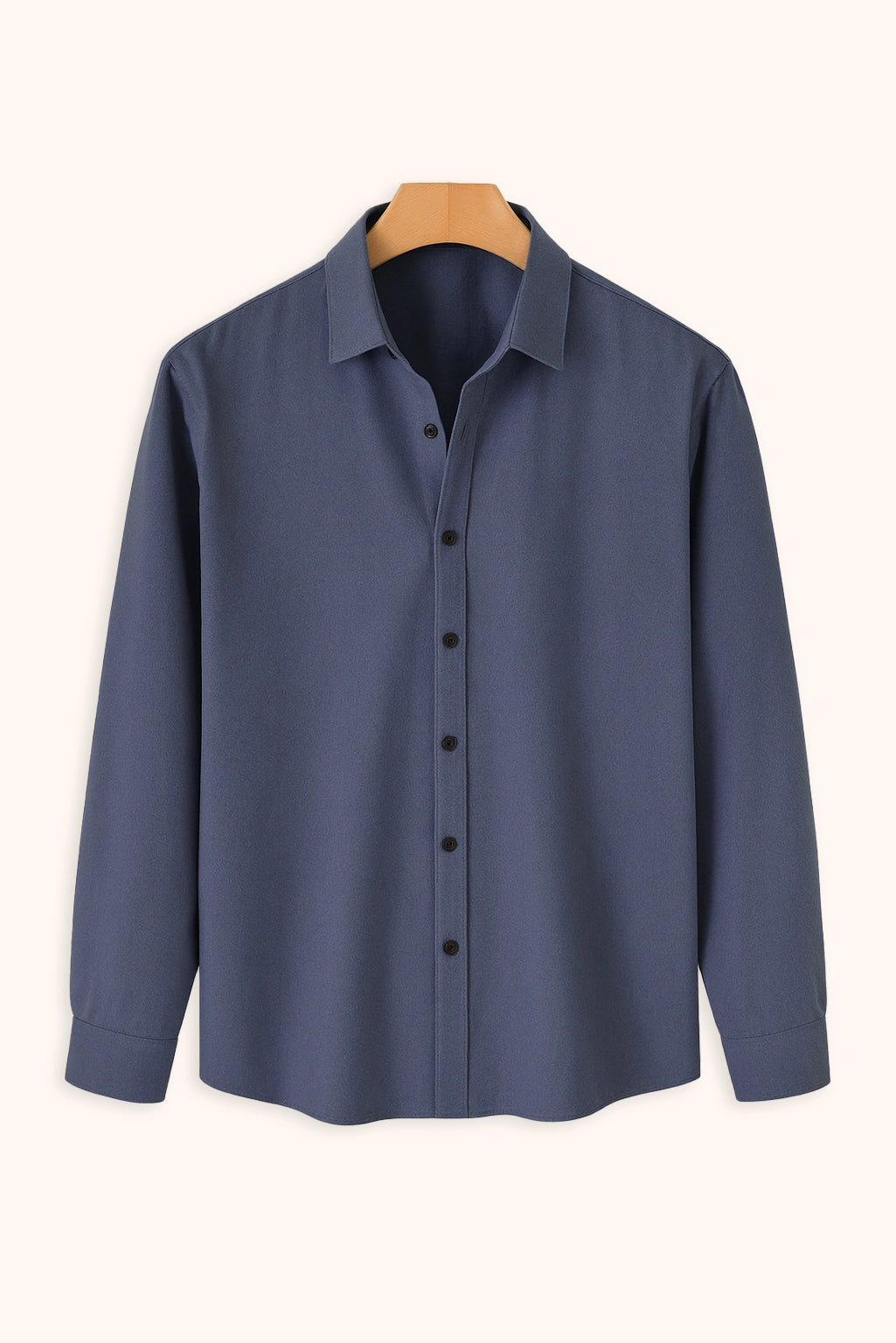 Men Spring And Summer Solid Color Loose Casual Long-Sleeved Shirt Navy Blue Color - XPST