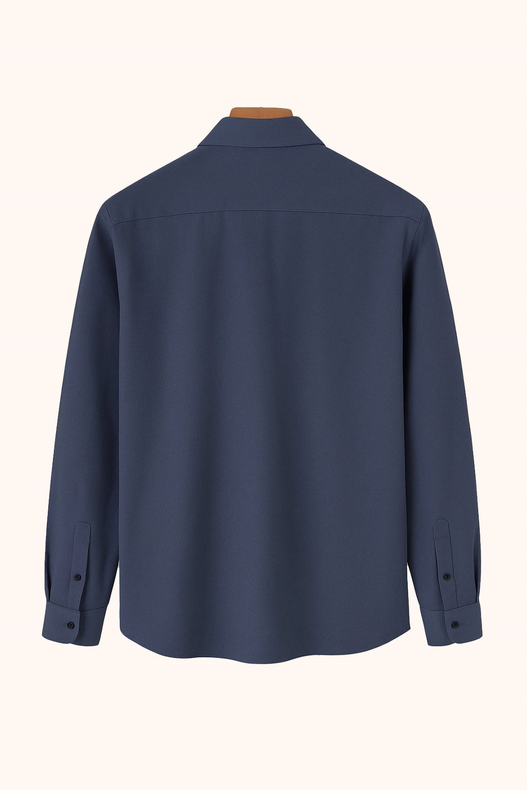 Men Spring And Summer Solid Color Loose Casual Long-Sleeved Shirt Navy Blue Color - XPST