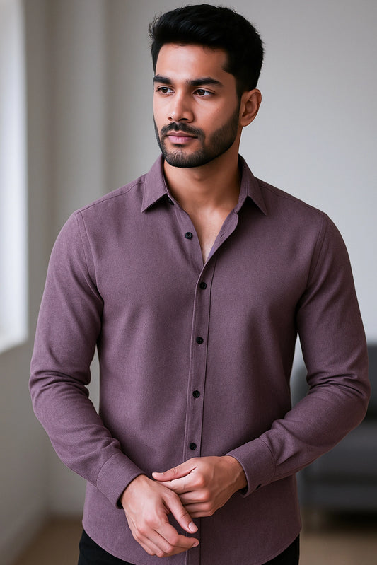 Men Spring And Summer Solid Color Loose Casual Long-Sleeved Shirt Purple Color - XPST