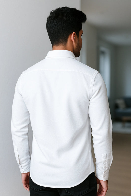 Men Spring And Summer Solid Color Loose Casual Long-Sleeved Shirt White Color - XPST
